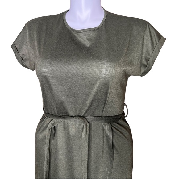 Asymmetrical Olive Green Belted T-Shirt Dress size L - Picture 9 of 15